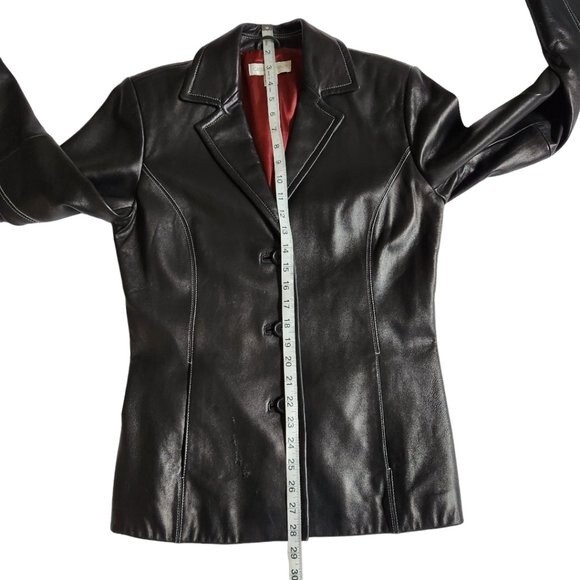 Casual Corner black 3 button closure notched collar leather jacket sz S - Picture 10 of 11